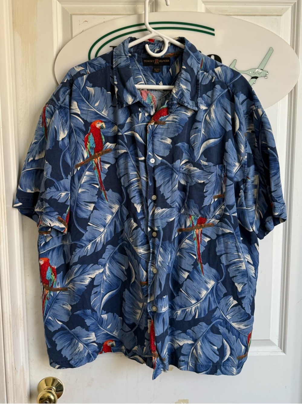 Tommy Hilfiger Navy Blue Tropical Parrot Camp Shirt